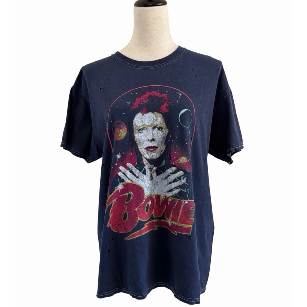 David Bowie T-Shirts Bundle Of 2 Womens Large Black Blue Distressed Casual Rock - Picture 11 of 12
